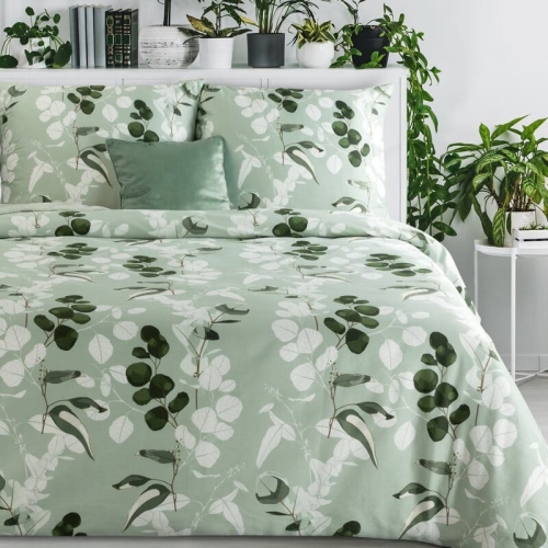 Komplet pościeli z bawełny satynowej 220x200 szałwiowej w liście