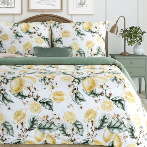 Komplet pościeli z bawełny satynowej 140x200 z motywem cytryn