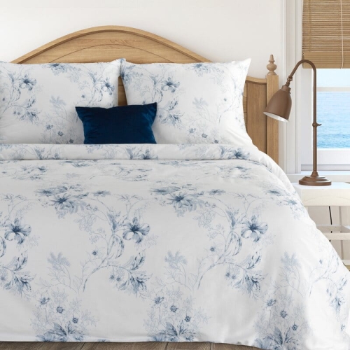 Komplet pościeli z bawełny satynowej 140x200 w niebieskie kwiaty
