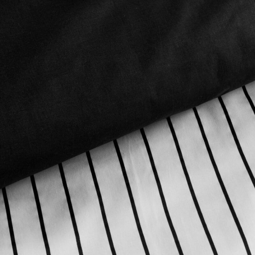 Komplet pościeli z bawełny satynowej 160x200 biało czarnej w pasy