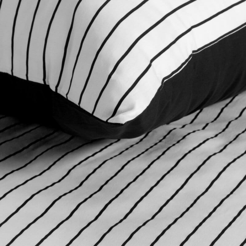 Komplet pościeli z bawełny satynowej 220x200 biało czarnej w pasy