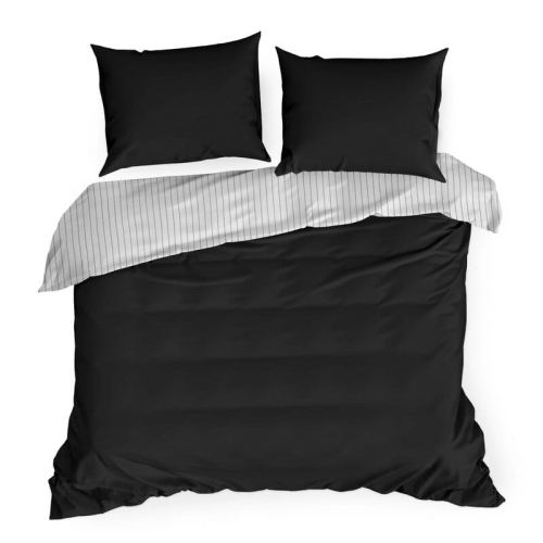 Komplet pościeli z bawełny satynowej 220x200 biało czarnej w pasy