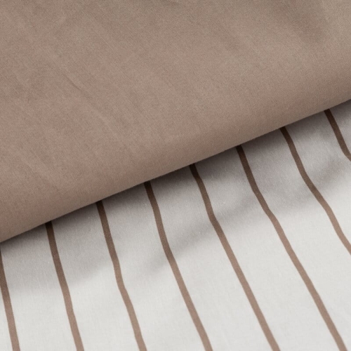 Komplet pościeli z bawełny satynowej 160x200 biało beżowej w pasy