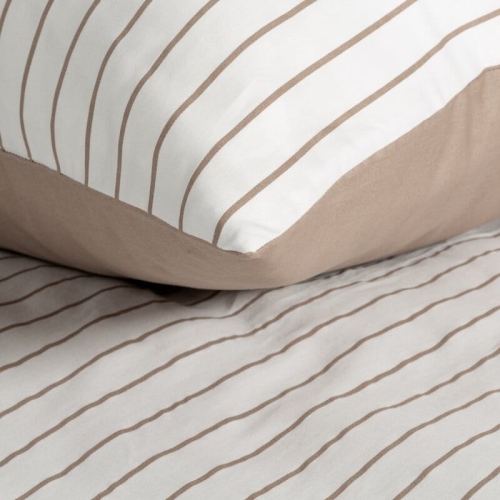 Komplet pościeli z bawełny satynowej 220x200 biało beżowej w pasy 