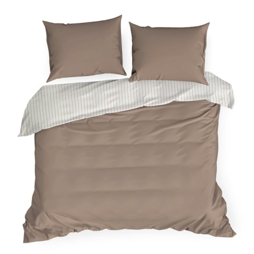 Komplet pościeli z bawełny satynowej 220x200 biało beżowej w pasy 