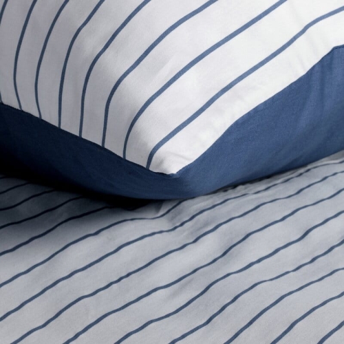 Komplet pościeli z bawełny satynowej 160x200 biało granatowej w pasy
