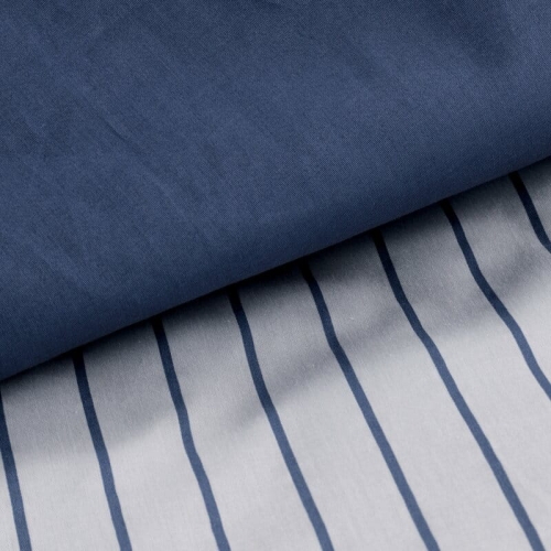 Komplet pościeli z bawełny satynowej 220x200 biało granatowej w pasy