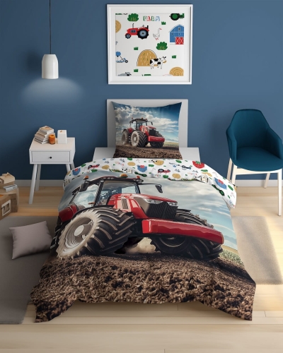 Pościel bawełniana młodzieżowa 140x200 Czerwony Traktor