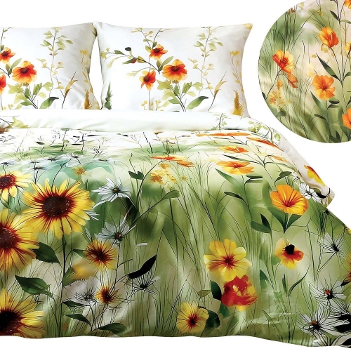 Pościel z bawełny satynowej Satynlove 160x200 w polne kwiaty 