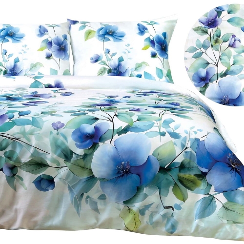 Pościel z bawełny satynowej Satynlove 220x200 w kwiaty hibiskusa