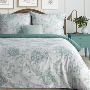 Komplet pościeli z bawełny satynowej 220x200 w miętowe kwiaty