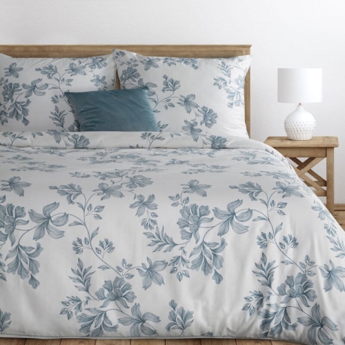 Komplet pościeli z bawełny satynowej 220x200 w niebieski motyw kwiatowy
