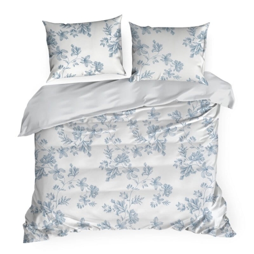 Komplet pościeli z bawełny satynowej 220x200 w niebieski motyw kwiatowy