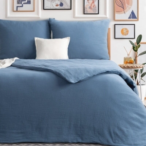 Komplet pościeli muślinowej 220x200 niebieskiej