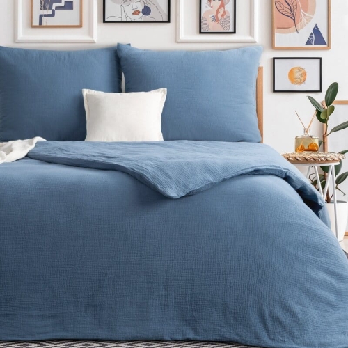 Komplet pościeli muślinowej 220x200 niebieskiej