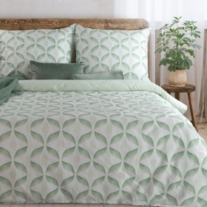 Komplet pościeli z bawełny satynowej 160x200 miętowy wzór geometryczny
