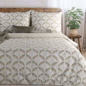 Komplet pościeli z bawełny satynowej 160x200 beżowy wzór geometryczny