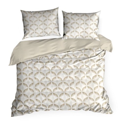 Komplet pościeli z bawełny satynowej 160x200 beżowy wzór geometryczny