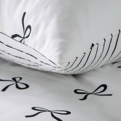 Komplet pościeli z bawełny satynowej 140x200 w czarne kokardki