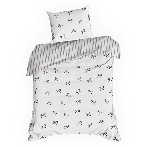 Komplet pościeli z bawełny satynowej 140x200 w czarne kokardki