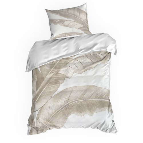 Komplet pościeli z bawełny satynowej 140x200 w duże beżowe liście