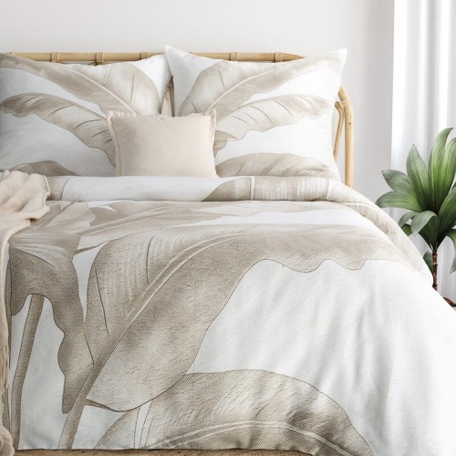 Komplet pościeli z bawełny satynowej 220x200 w duże beżowe liście