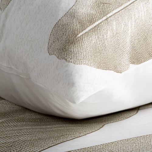 Komplet pościeli z bawełny satynowej 220x200 w duże beżowe liście