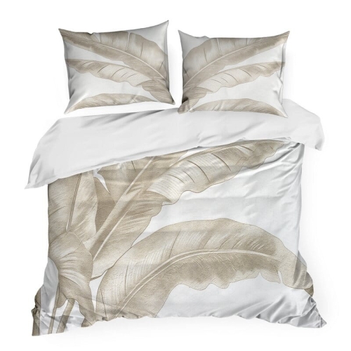 Komplet pościeli z bawełny satynowej 220x200 w duże beżowe liście