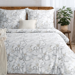 Komplet pościeli z bawełny satynowej 220x200 w kwiaty w odcieniach szarości