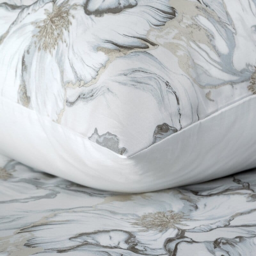 Komplet pościeli z bawełny satynowej 220x200 w kwiaty w odcieniach szarości