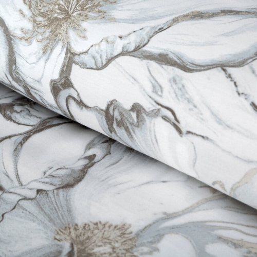 Komplet pościeli z bawełny satynowej 220x200 w kwiaty w odcieniach szarości