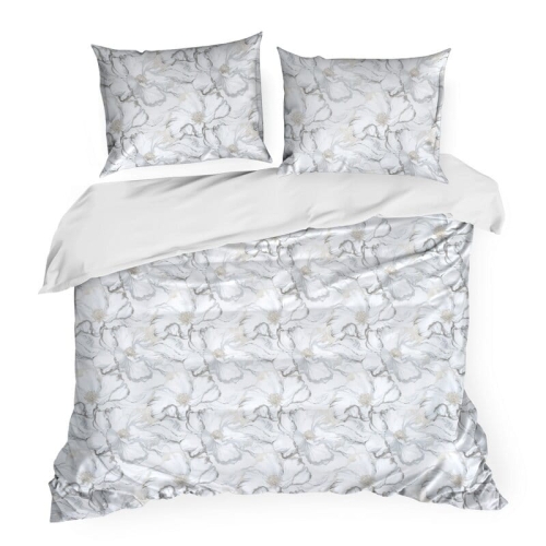 Komplet pościeli z bawełny satynowej 220x200 w kwiaty w odcieniach szarości