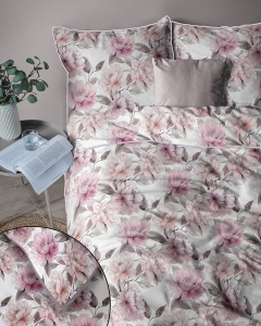 Pościel z perkalu 220x200 Różowe Kwiaty Piwonii Lame Percale