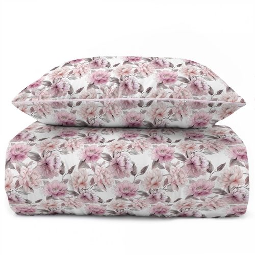 Pościel z perkalu 220x200 Różowe Kwiaty Piwonii Lame Percale