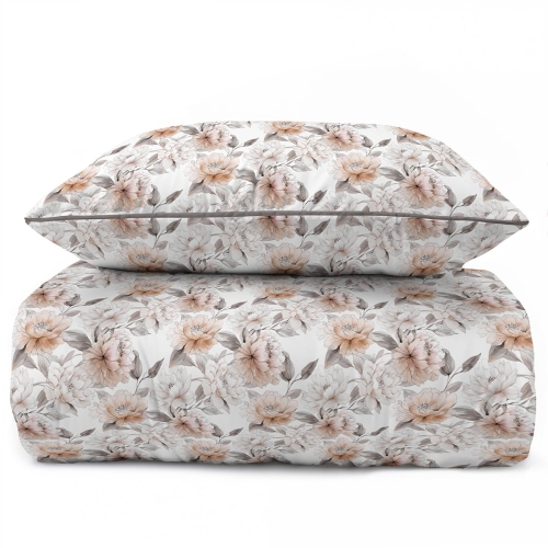 Pościel z perkalu 160x200 Brzoskwiniowe Kwiaty Piwonii Lame Percale