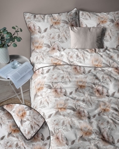 Pościel z perkalu 220x200 Brzoskwiniowe Kwiaty Piwonii Lame Percale