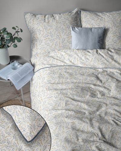 Pościel z perkalu 160x200 Żółte i Niebieskie Drobne Kwiaty Lame Percale