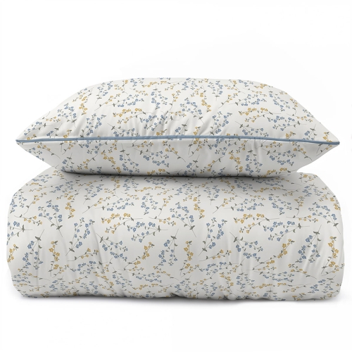 Pościel z perkalu 220x200 Żółte i Niebieskie Drobne Kwiaty Lame Percale