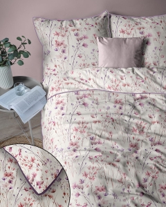 Pościel z perkalu 160x200 Różowa Łąka Lame Percale