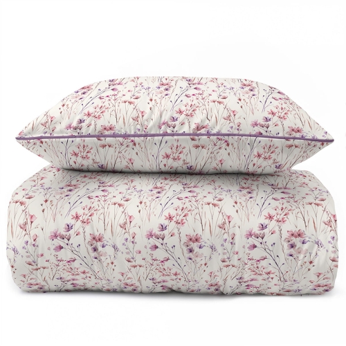 Pościel z perkalu 160x200 Różowa Łąka Lame Percale