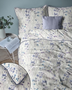 Pościel z perkalu 160x200 Błękitna Łąka Lame Percale