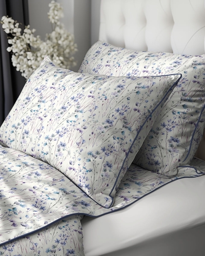 Pościel z perkalu 160x200 Błękitna Łąka Lame Percale