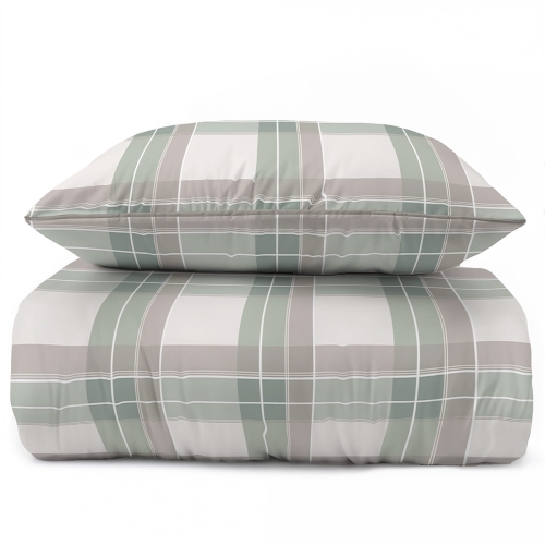 Pościel z perkalu 220x200 Szaro Zielono Beżowa Krata Lame Percale