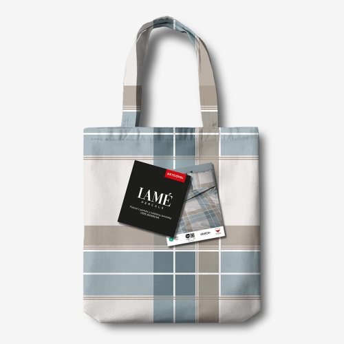 Pościel z perkalu 160x200 Szaro Błękitno Beżowa Krata Lame Percale