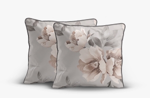 Komplet poszewek z perkalu popielatych 40x40 Beżowe Peonie Lame Percale