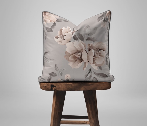 Komplet poszewek z perkalu popielatych 40x40 Beżowe Peonie Lame Percale
