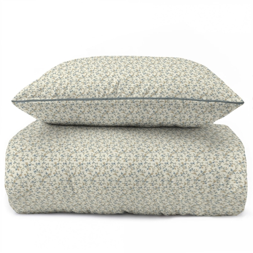 Pościel z perkalu 160x200 Niebieskie i Żółte Kwiaty Lame Percale