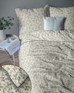 Pościel z perkalu 220x200 Niebieskie i Żółte Kwiaty Lame Percale