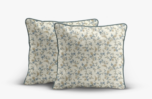 Komplet poszewek z perkalu 40x40 Niebieskie Żółte Kwiaty Lame Percale 