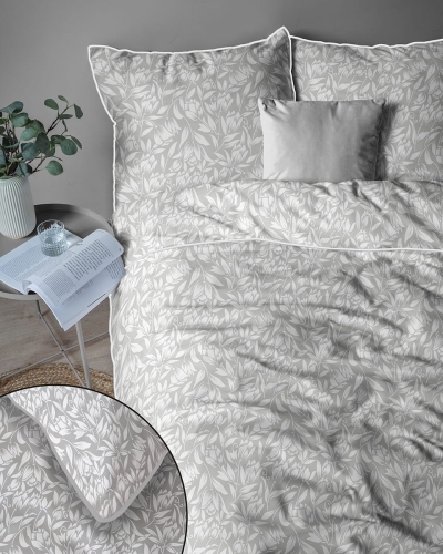 Pościel z perkalu 160x200 Popielata w Kwiaty Lame Percale
